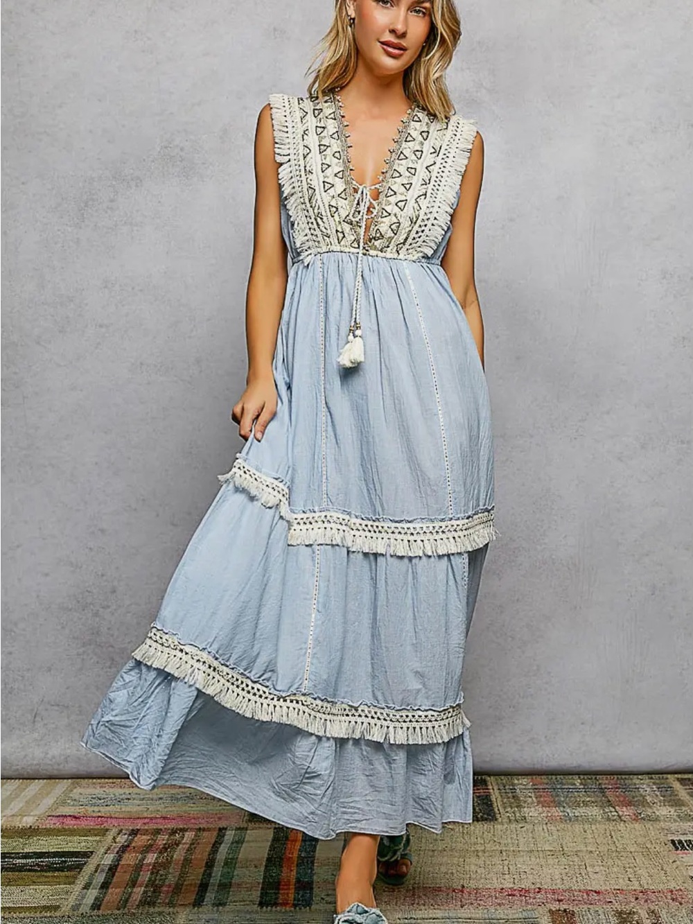 🆕🤍POL BOHO BLUE DRESS - Picture 2 of 5